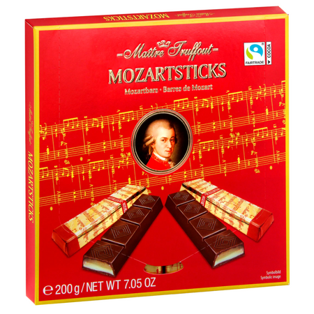 MaitreTruffout Mozartsticks Luksusowe Czekoladowe Batony z Marcepanem i Nugatem 200 g