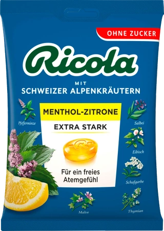 Ricola Menthol Zitrone Extra Stark Cukierki bez Cukru 75 g